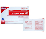 A blue gloved hand carefully holds a 3.3" x 1.75" Dukal gauze pad in a 100 pack. Complement your supplies with MedPlus's Dukal Alcohol Prep Pads - Large, individually wrapped, for enhanced hygiene.