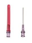 A detailed close-up image showcases the BD Blunt Fill Needle with 5 Micron Filter 18G x 1 1/2" from MedPlus, featuring a red protective cap and an exposed needle with a transparent plastic connector, making it ideal for medication preparation and minimizing needlestick injuries. This product is available in a sterile pack of 10.